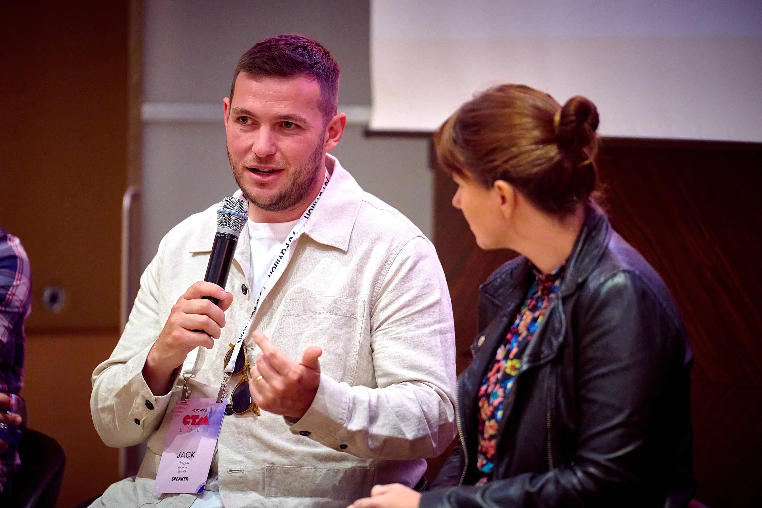 Jack Hargett, founder of BisonRS, speaking on a panel at GTM Pavilion EMEA